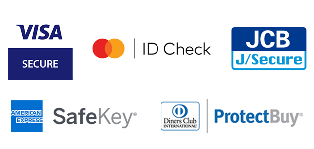 本人認証サービス参加加盟店マーク（VISA SECURE・Mastercard ID Check・JCB J/Secure・American Express SafeKey・Diners Club ProtectBuy）