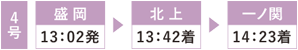 盛岡13:02発 北上13:42着 一ノ関14:23着