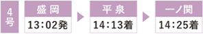 盛岡13:02発 平泉14:13着 一ノ関14:25着