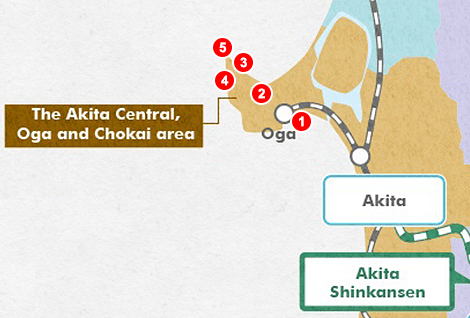 แผนที่เส้นทางตัวอย่างในการเที่ยว Akita