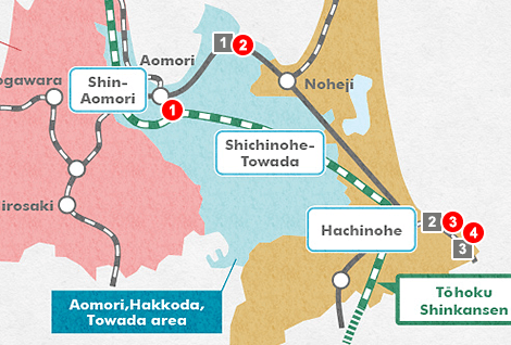 แผนที่เส้นทางตัวอย่างในการเที่ยว Aomori