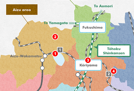 แผนที่เส้นทางตัวอย่างในการเที่ยว Fukushima