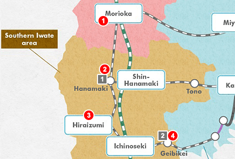 แผนที่เส้นทางตัวอย่างในการเที่ยว Iwate