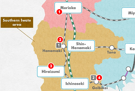 Mapa del modelo de recorrido turístico por Iwate