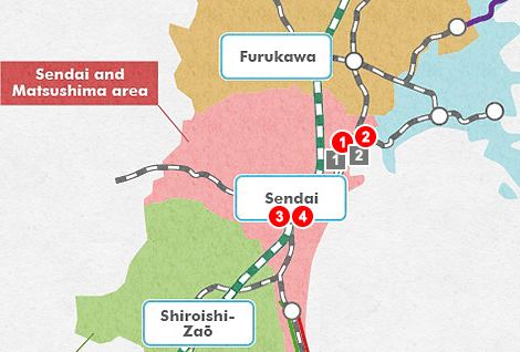 แผนที่เส้นทางตัวอย่างในการเที่ยว Miyagi
