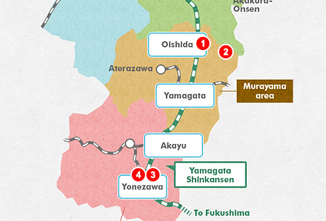 Mapa del modelo de recorrido turístico por Yamagata