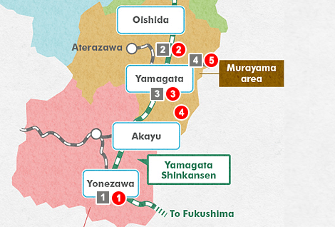 Mapa del modelo de recorrido turístico por Yamagata