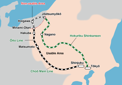 大糸線南小谷～糸魚川、北陸新幹線糸魚川～上越妙高區間不包含在周遊券區域內。