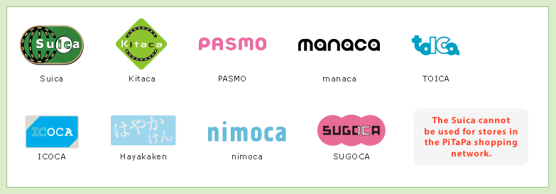 Die Suica kann überall dort verwendet werden, wo die untenstehenden Logos angezeigt werden.