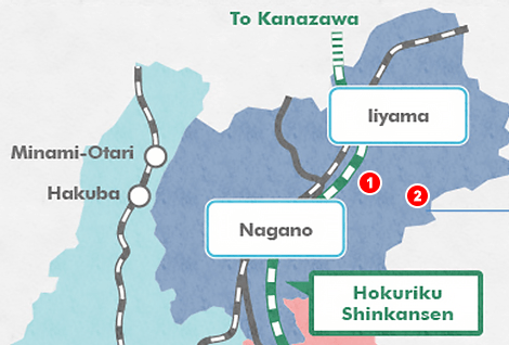 長野観光モデルコースの地図