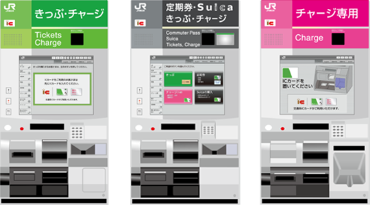 Distributeurs automatiques de tickets permettant de recharger une carte Welcome Suica