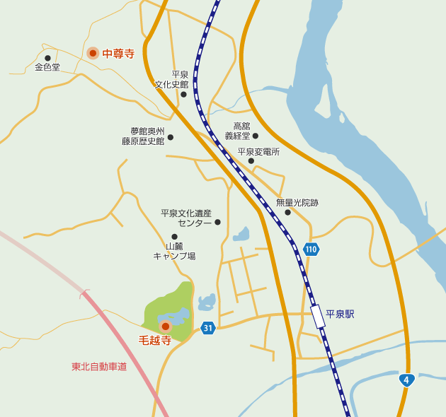 岩手県平泉町の地図