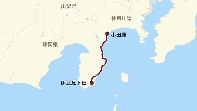 伊豆クレイルの運行ルート地図(小田原から伊豆急下田まで)