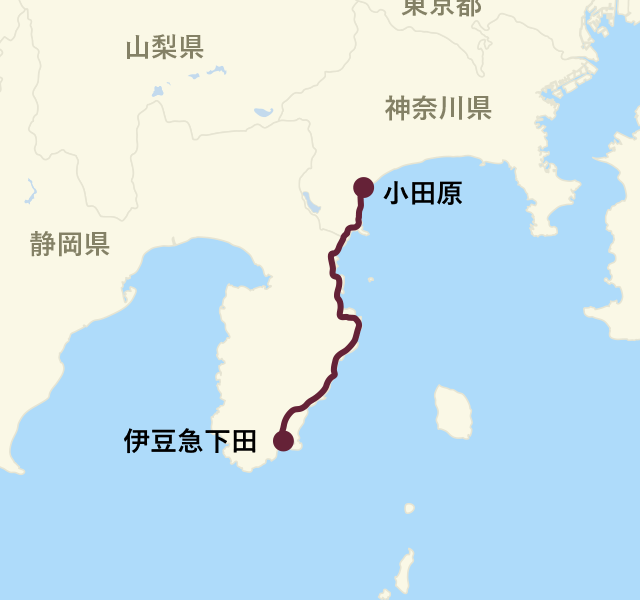 伊豆クレイルの運行ルート地図(小田原から伊豆急下田まで)