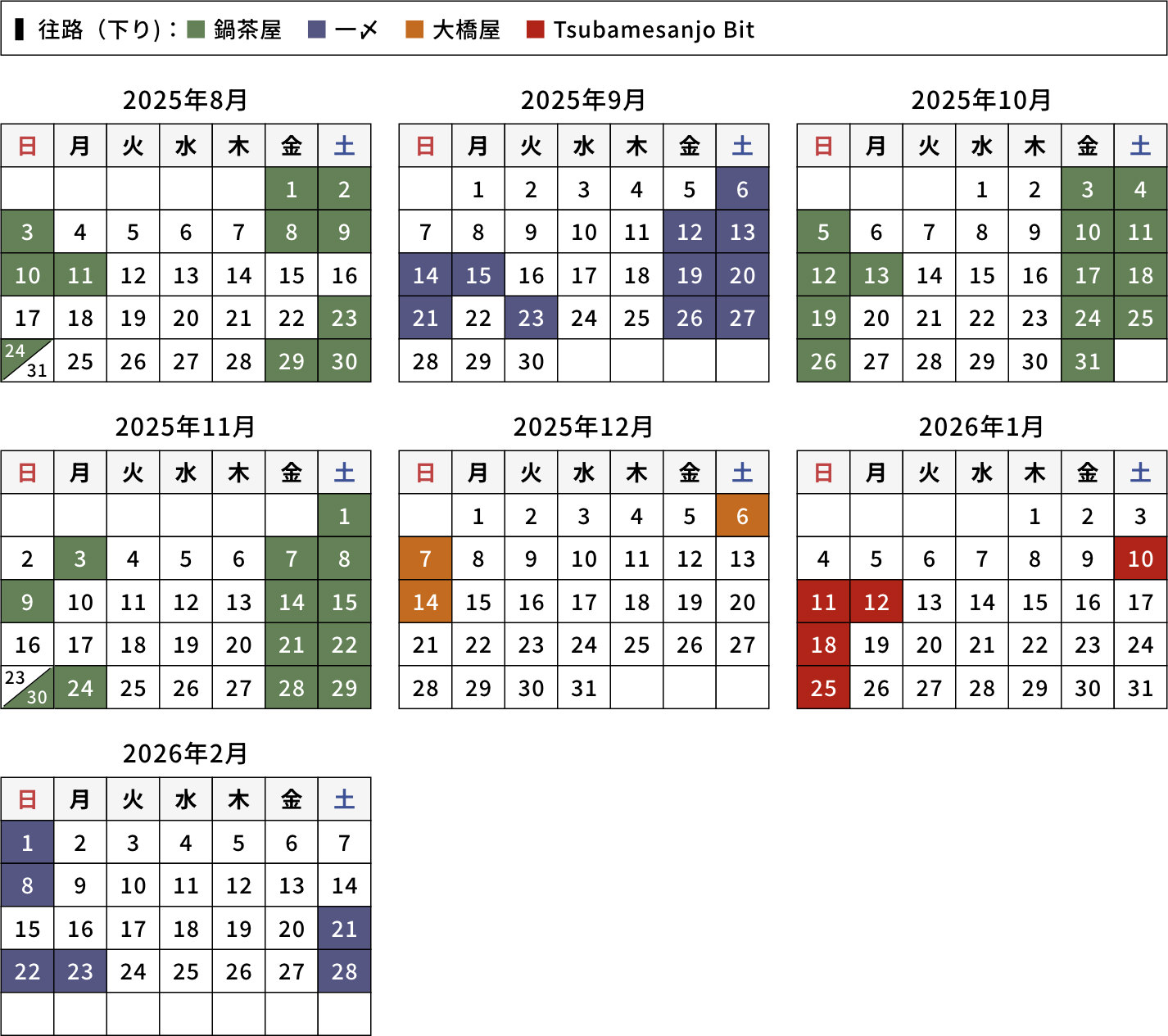 食事付旅行商品 設定日カレンダー