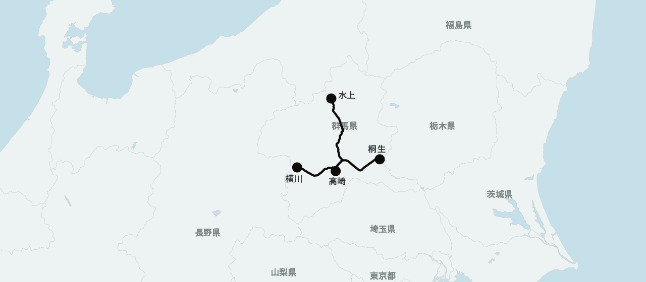 SLぐんま みなかみ／SLぐんま よこかわの運行ルート地図