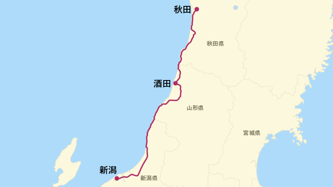 きらきらうえつの運行ルート地図
