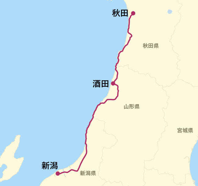 きらきらうえつの運行ルート地図