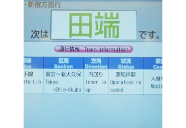 列車運行案内情報を、車内表示器(LEDなど)に伝送