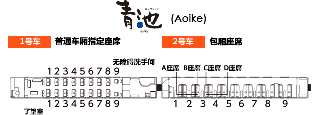 青池（Aoike） 1号车 普通车厢指定座席 2号车 包厢座席