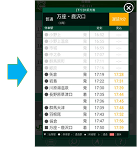 どこトレ 到着予定時刻画面のイメージ