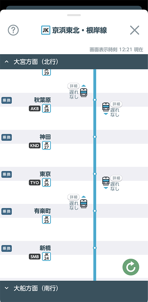 リアルタイムの列車混雑状況の表示例イメージ