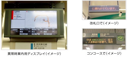 異常時案内用ディスプレイ（イメージ）/改札口で（イメージ）/コンコースで（イメージ）