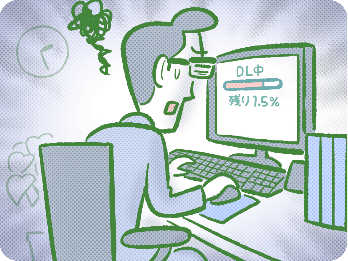 ダウンロード、残り15%が進まない様子のイラスト