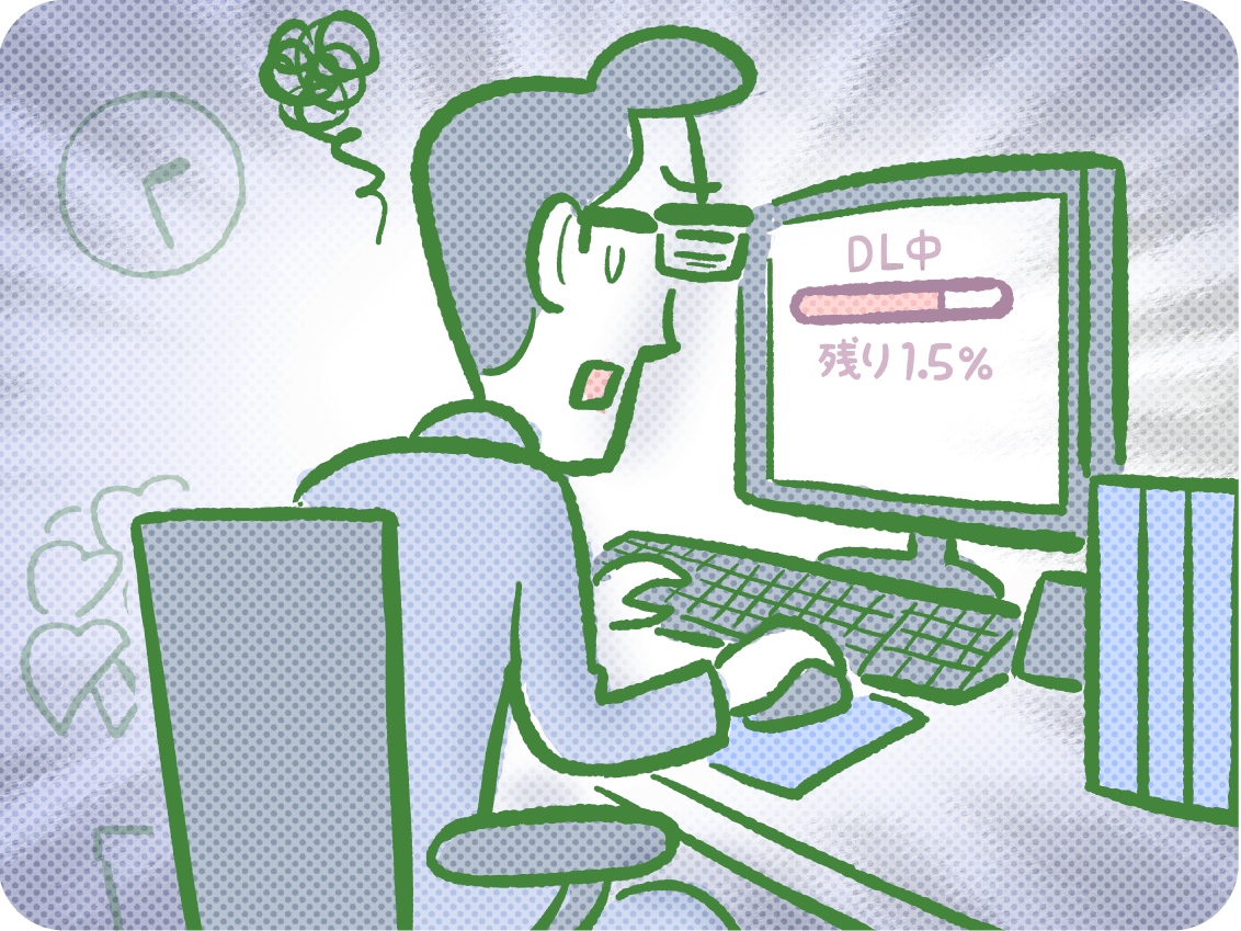 ダウンロード、残り15%が進まない様子のイラスト