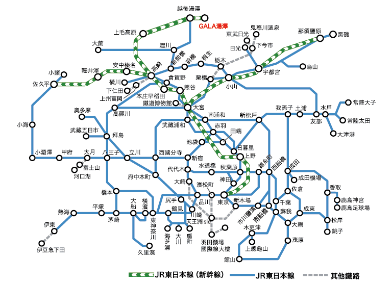 JR東京廣域周遊券使用地區