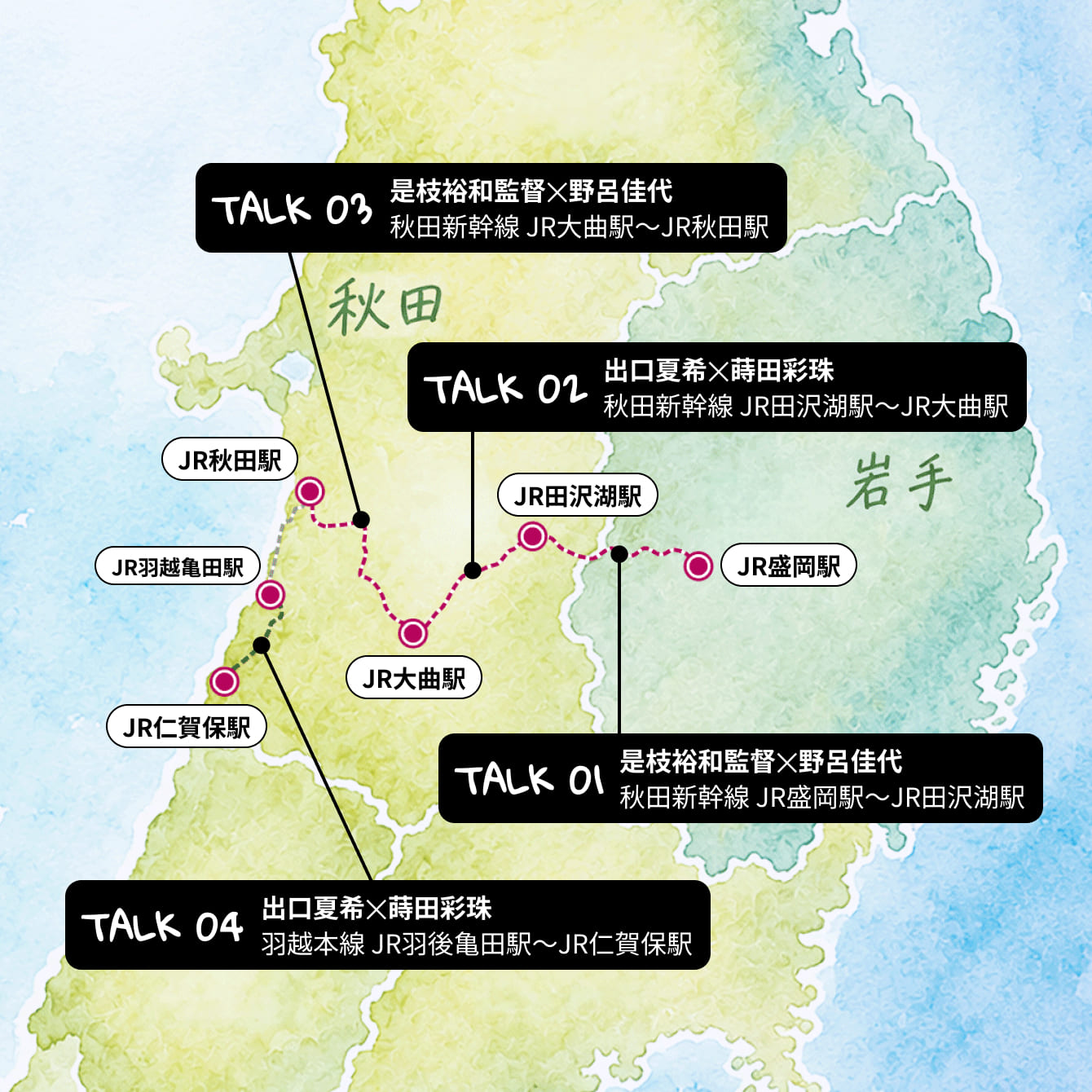 秋田新幹線/羽越本線 対象区間マップ