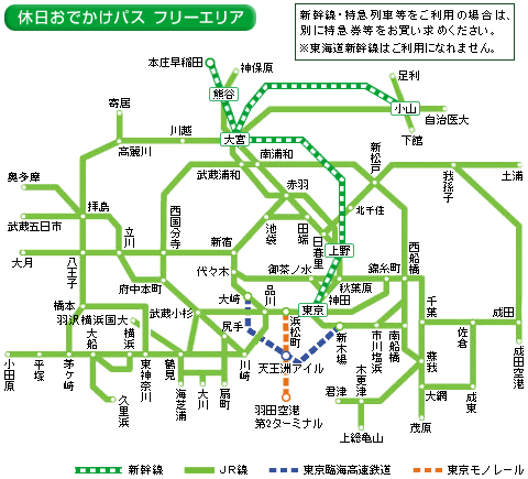 休日おでかけパスのフリーエリア