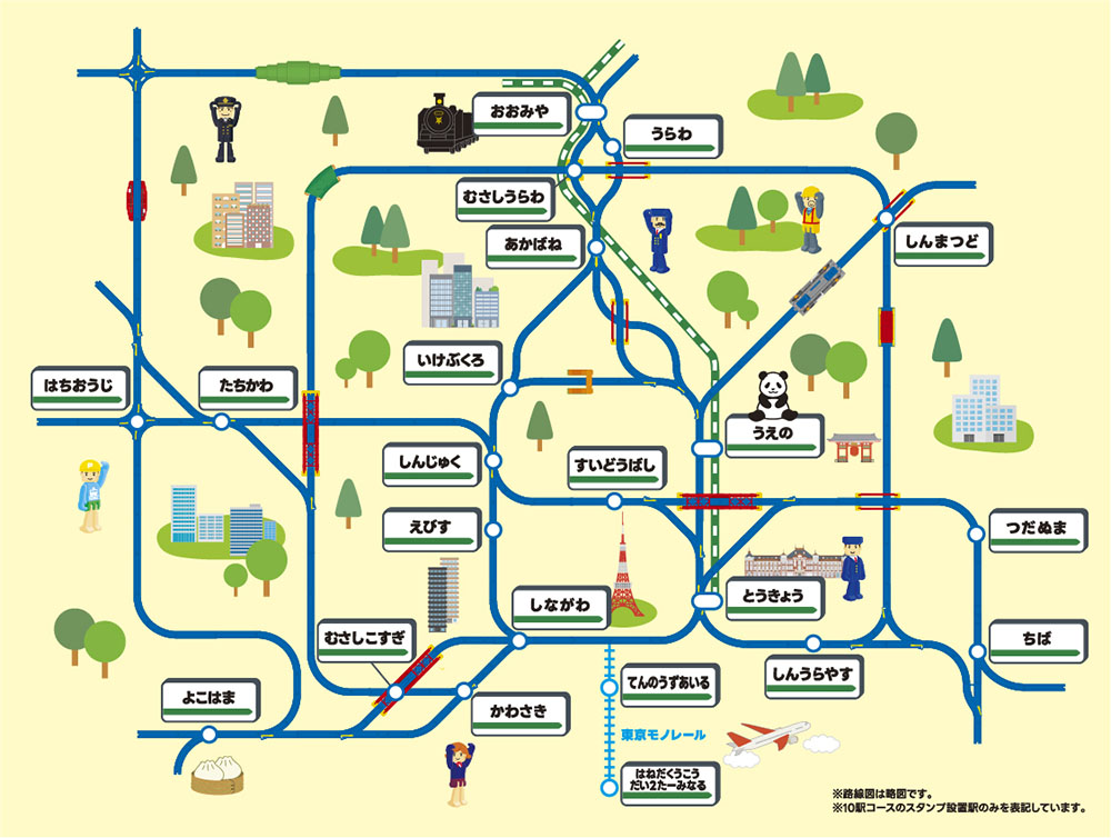 スタンプ設置駅の路線図