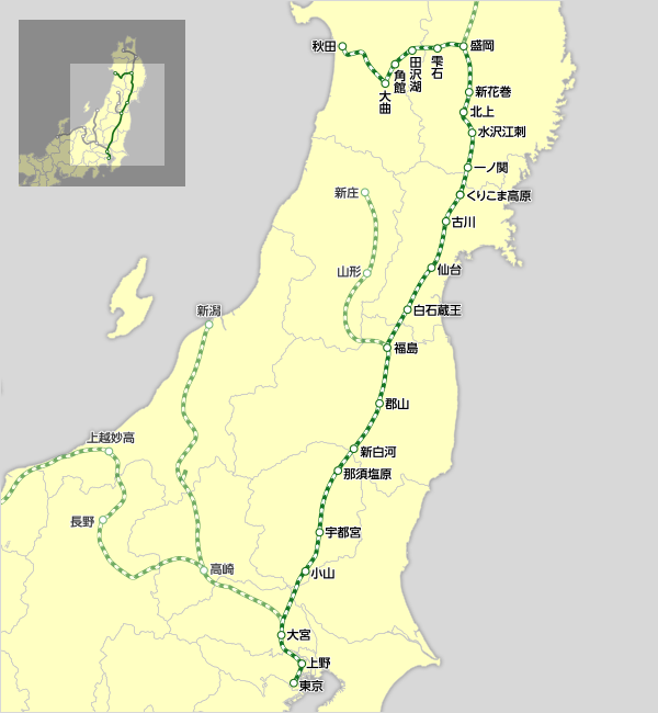 「秋田新幹線 路線図」の画像検索結果