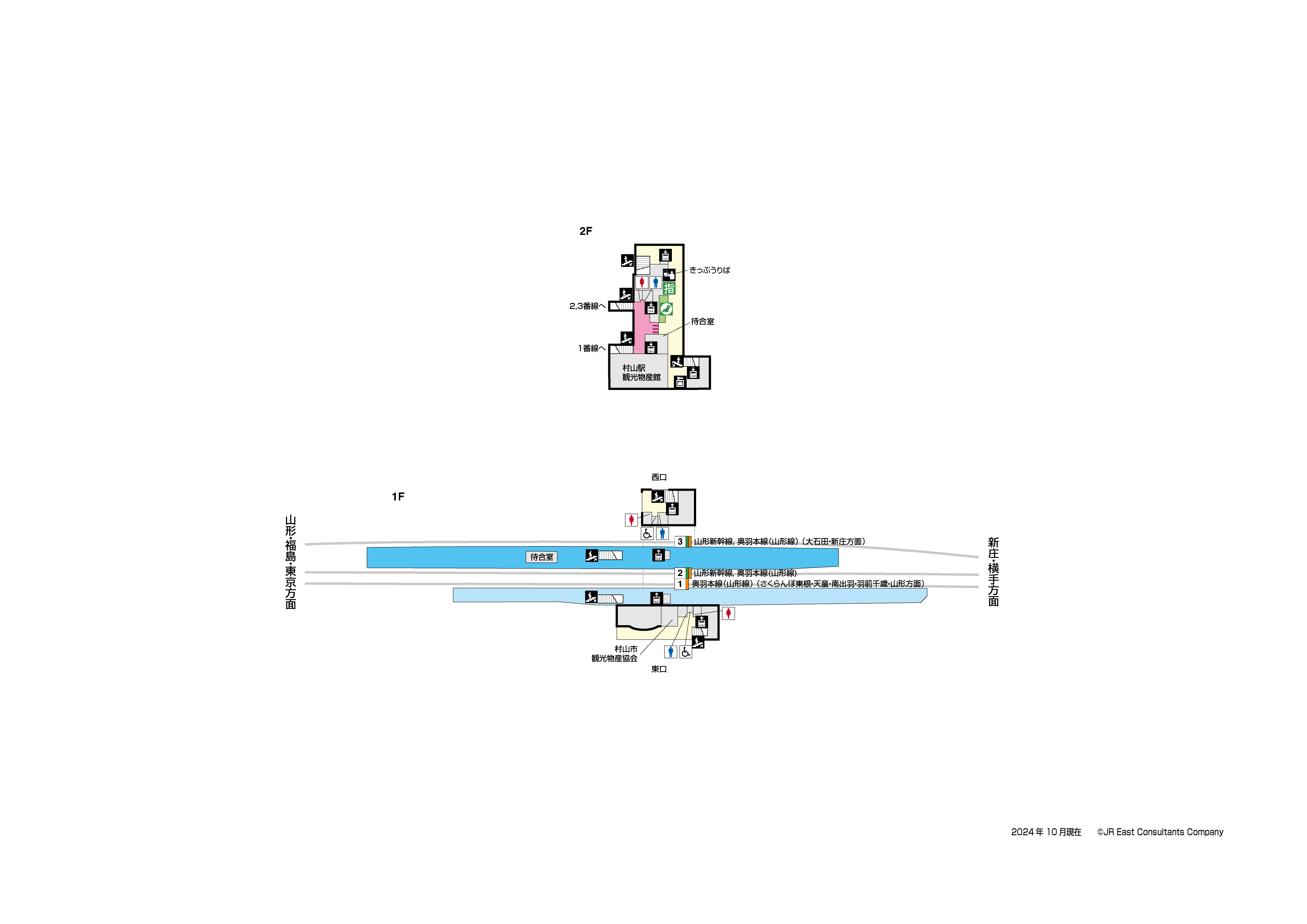 村山駅　1F-2F構内図